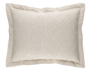 Quilted washed linen quilted cushion in natural beige euro style pillow with a zipper.