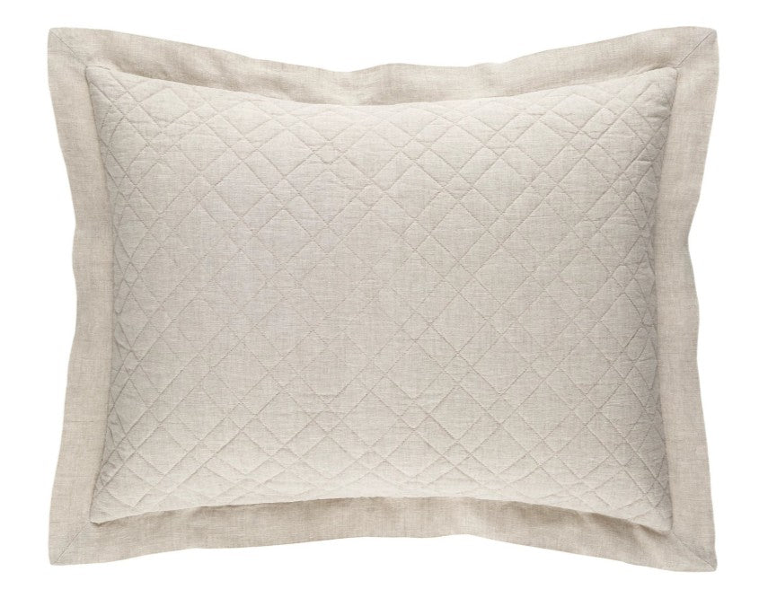 Quilted washed linen quilted cushion in natural beige euro style pillow with a zipper.