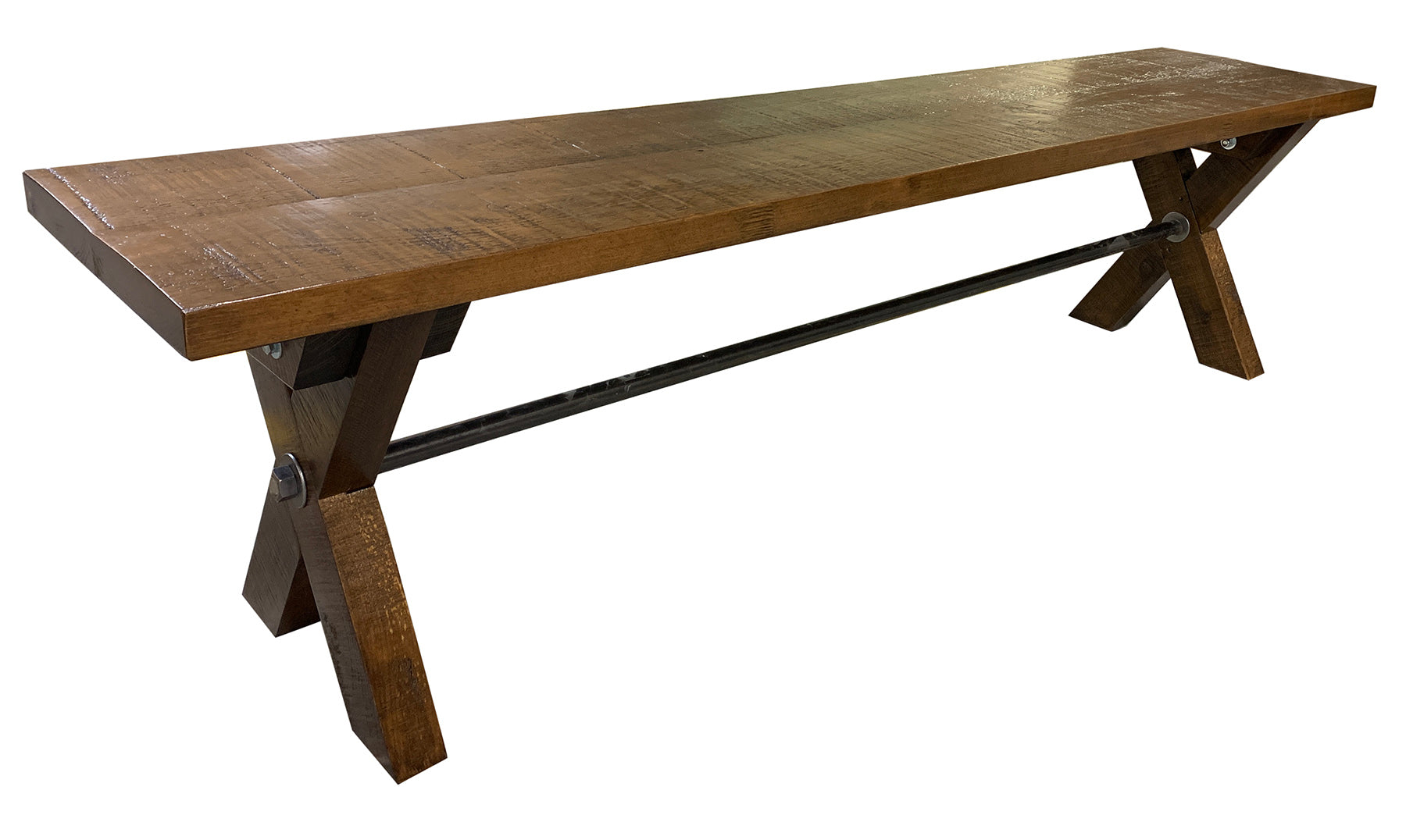 Sawbuck bench; caramel