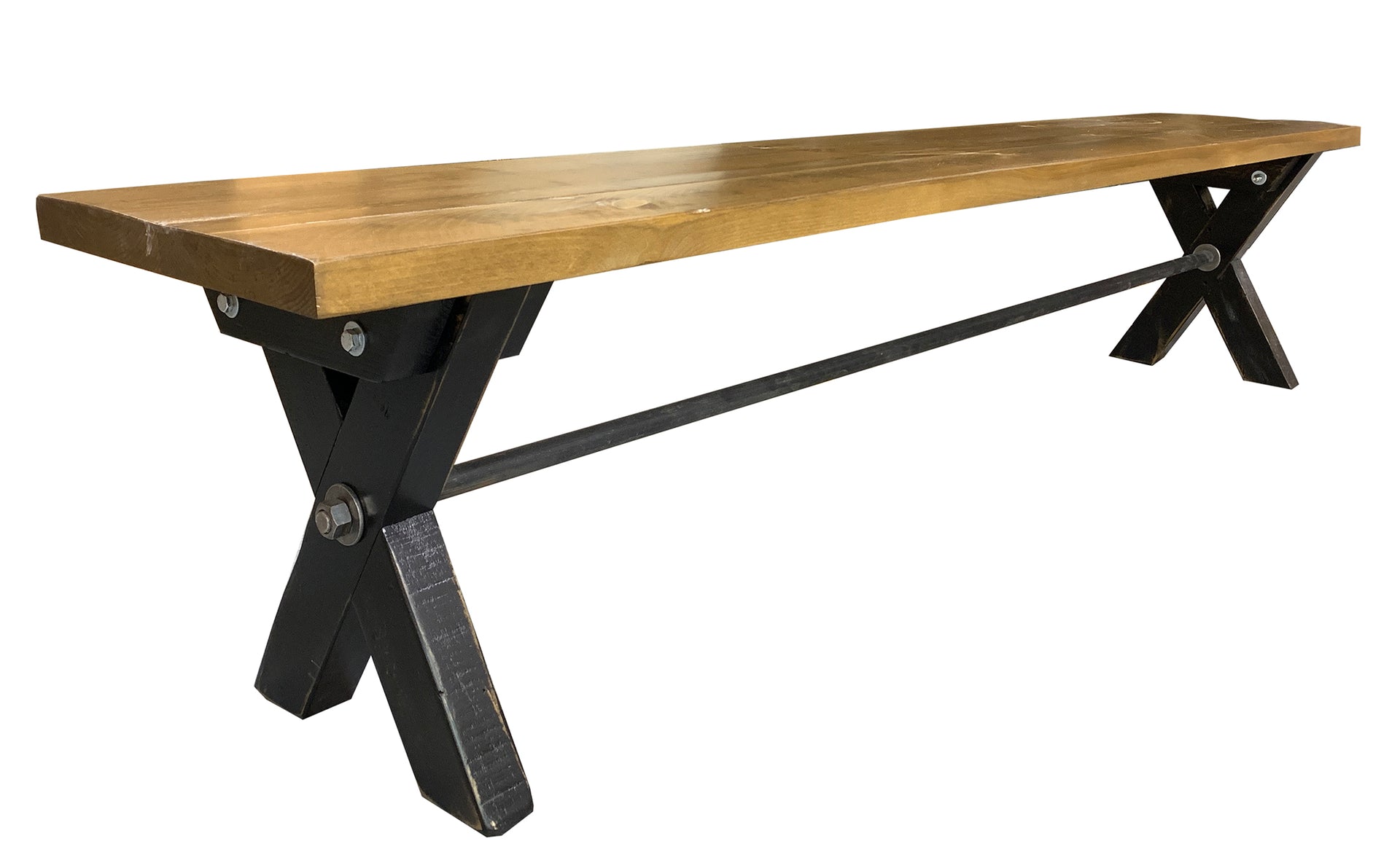 Sawbuck bench; black & natural