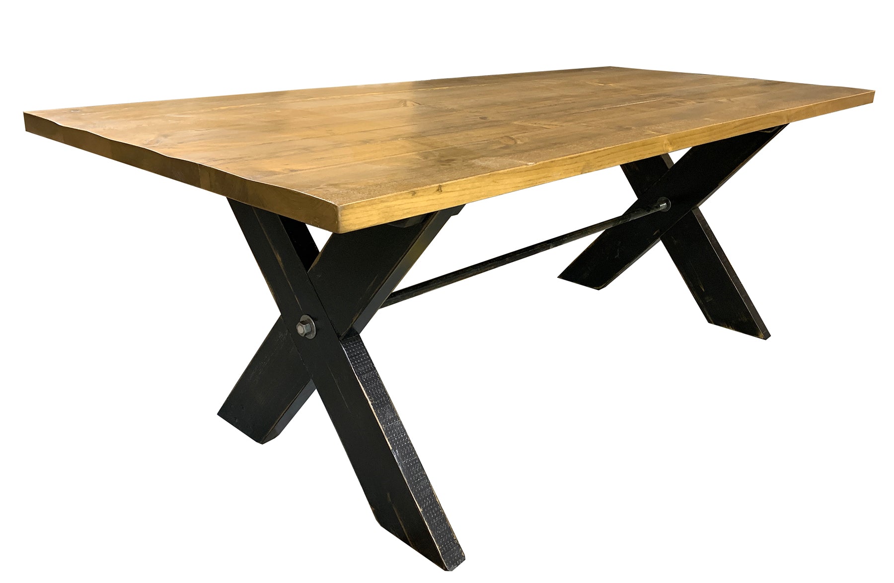 Sawbuck table; black & natural