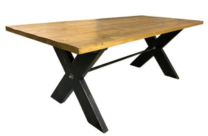 Sawbuck table; black & natural