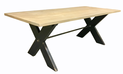 Sawbuck table; black & manoir grey