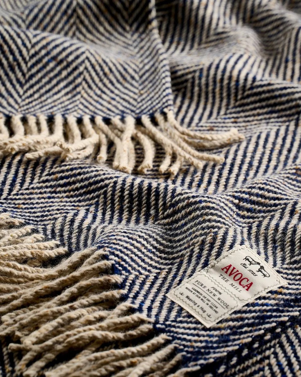 Navy & Oatmeal wool throw