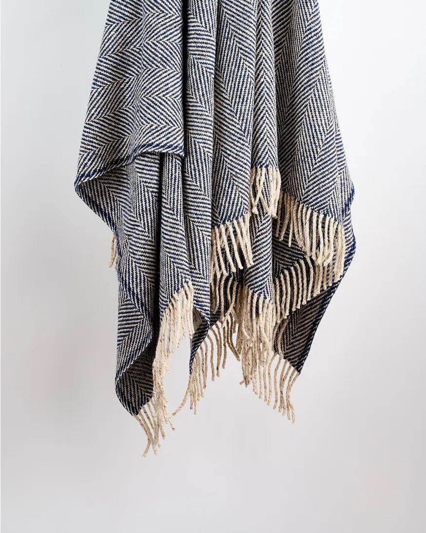 Navy & Oatmeal wool throw