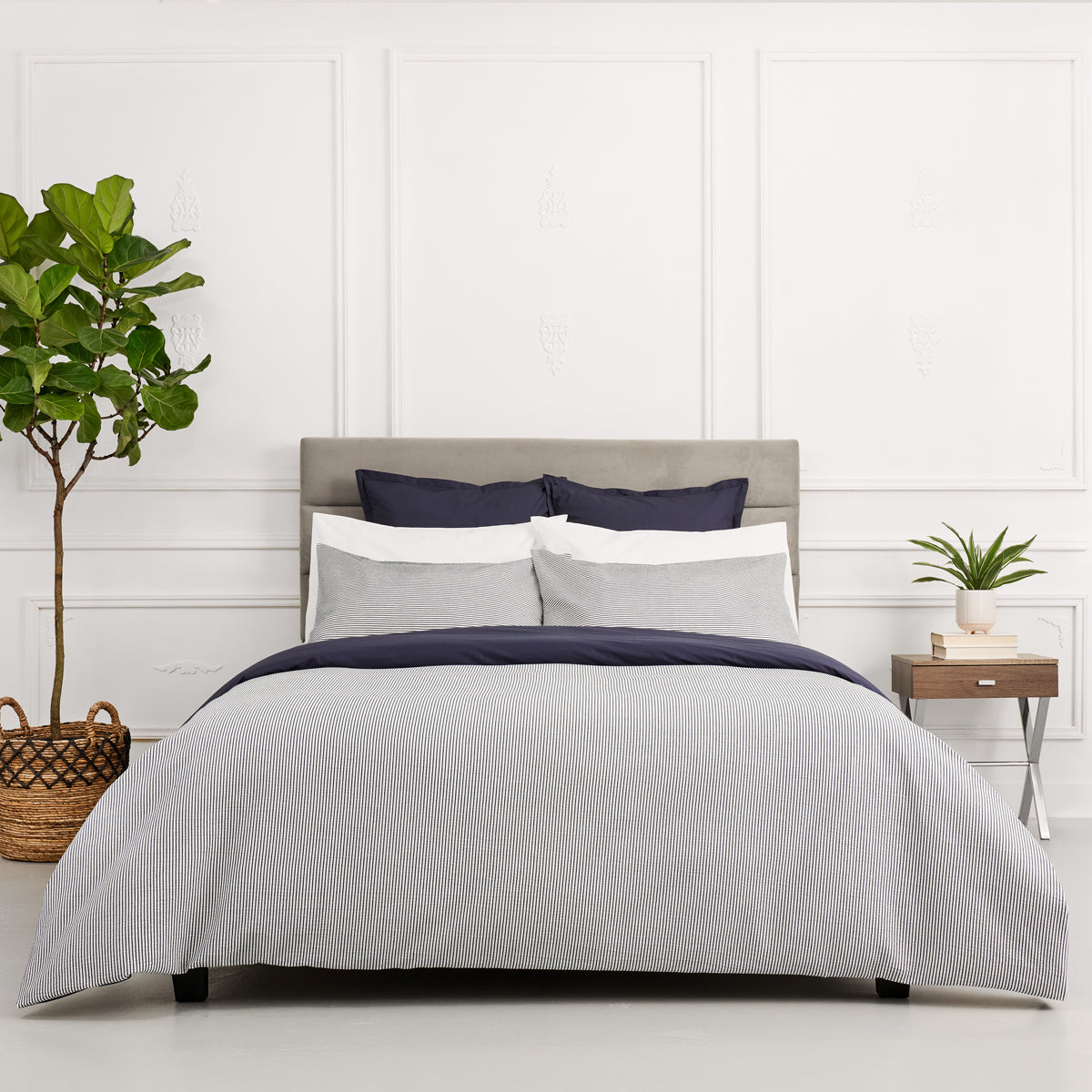 Chalet Stripe White/Oat Duvet cover with 2 pillowcases
