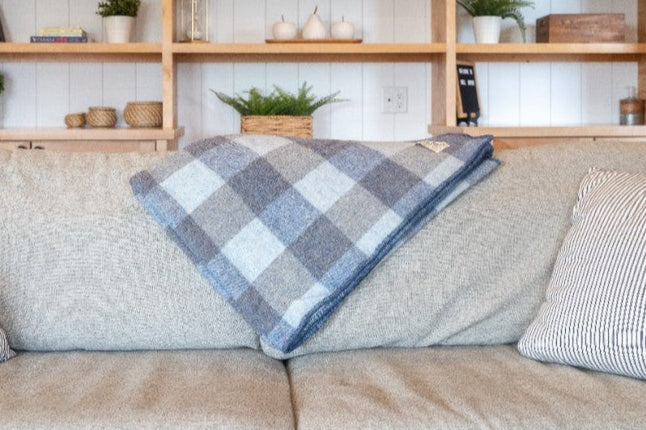 blue plaid tweed throw	