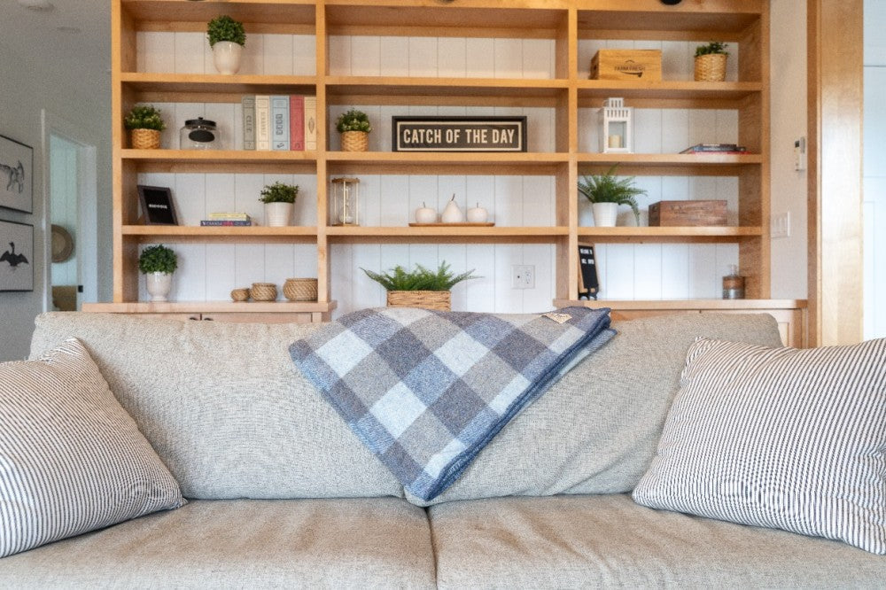 Blue Heather- Blue Tweed wool blanket; queen