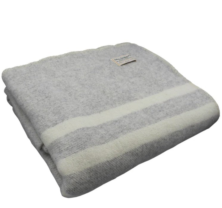 Light Grey with stripes wool blanket; queen