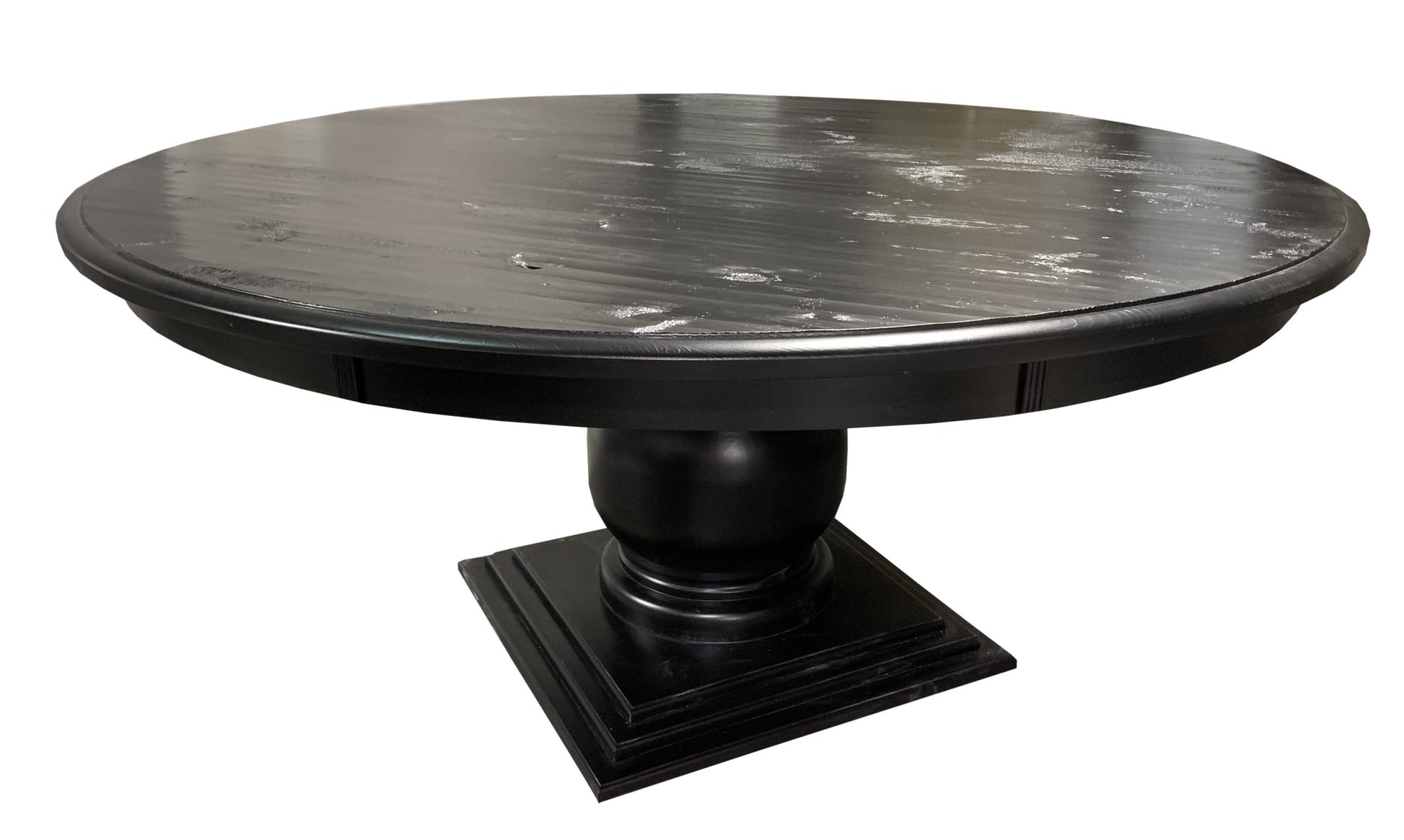 60" round pedestal table; ebony