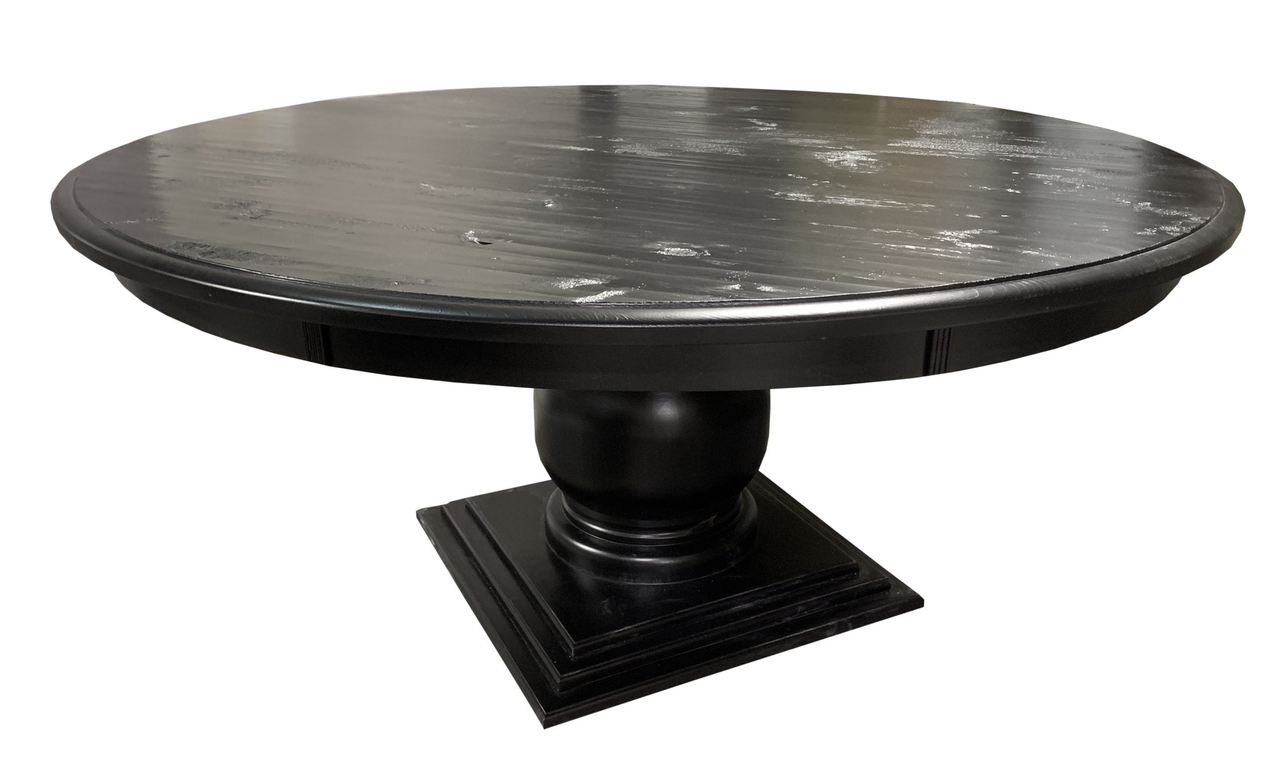 60" round pedestal table; ebony