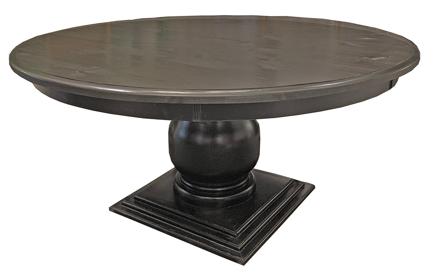 60" round pedestal table; ebony