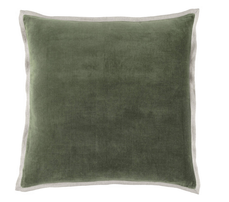 Gehry Velvet/Linen Sage 22x22 feather cushion