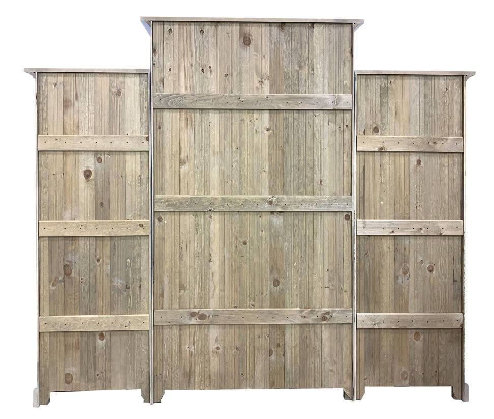 Back of nesting wooden bookshelves