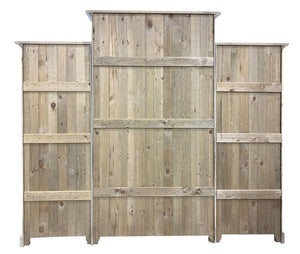 Back of nesting wooden bookshelves