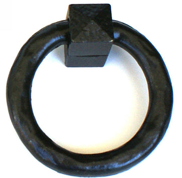 A solid metal ring pull with a black finish, designed for use on doors or drawers.