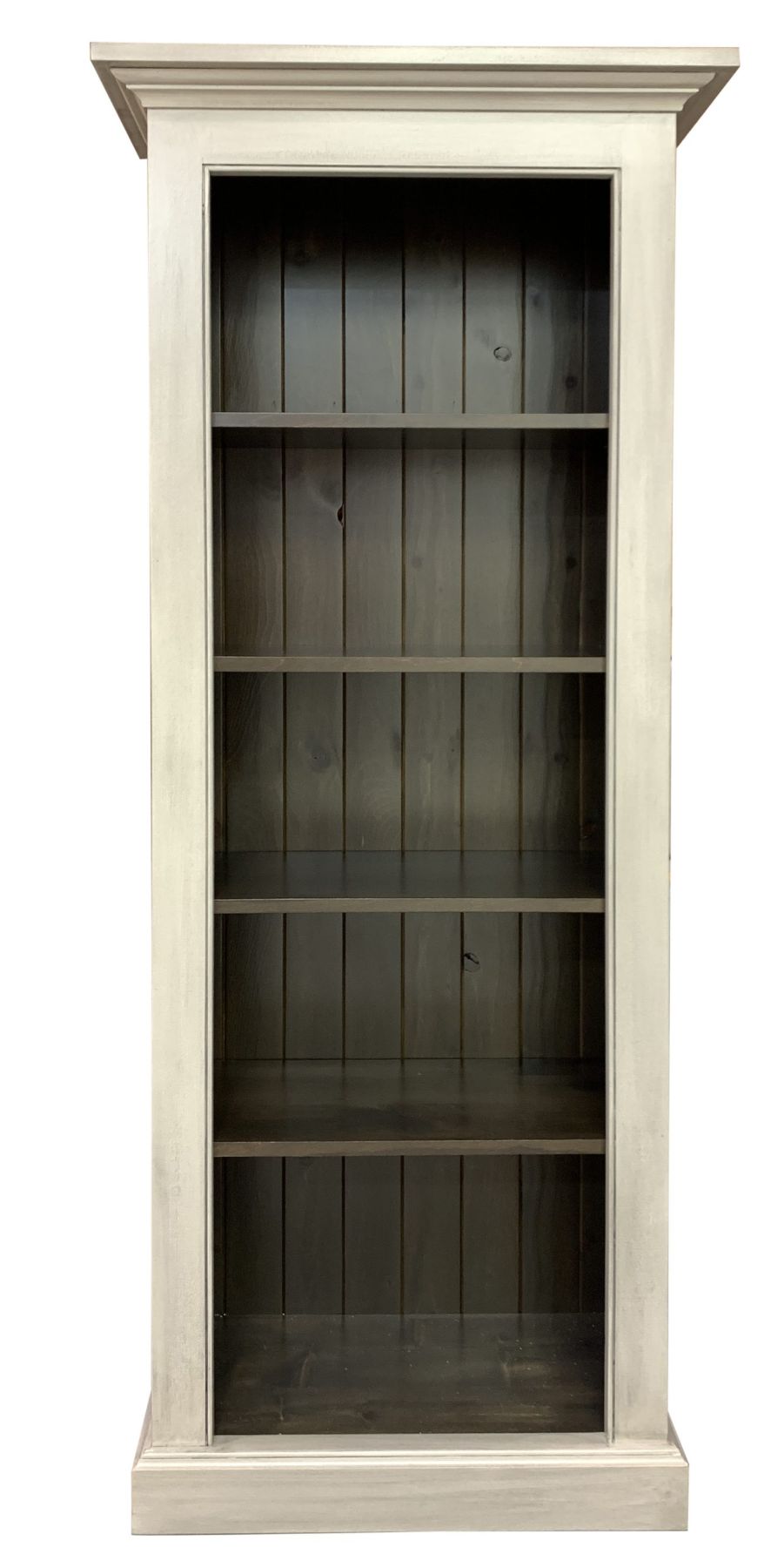 Cambridge tall narrow wooden bookshelf with white frame 