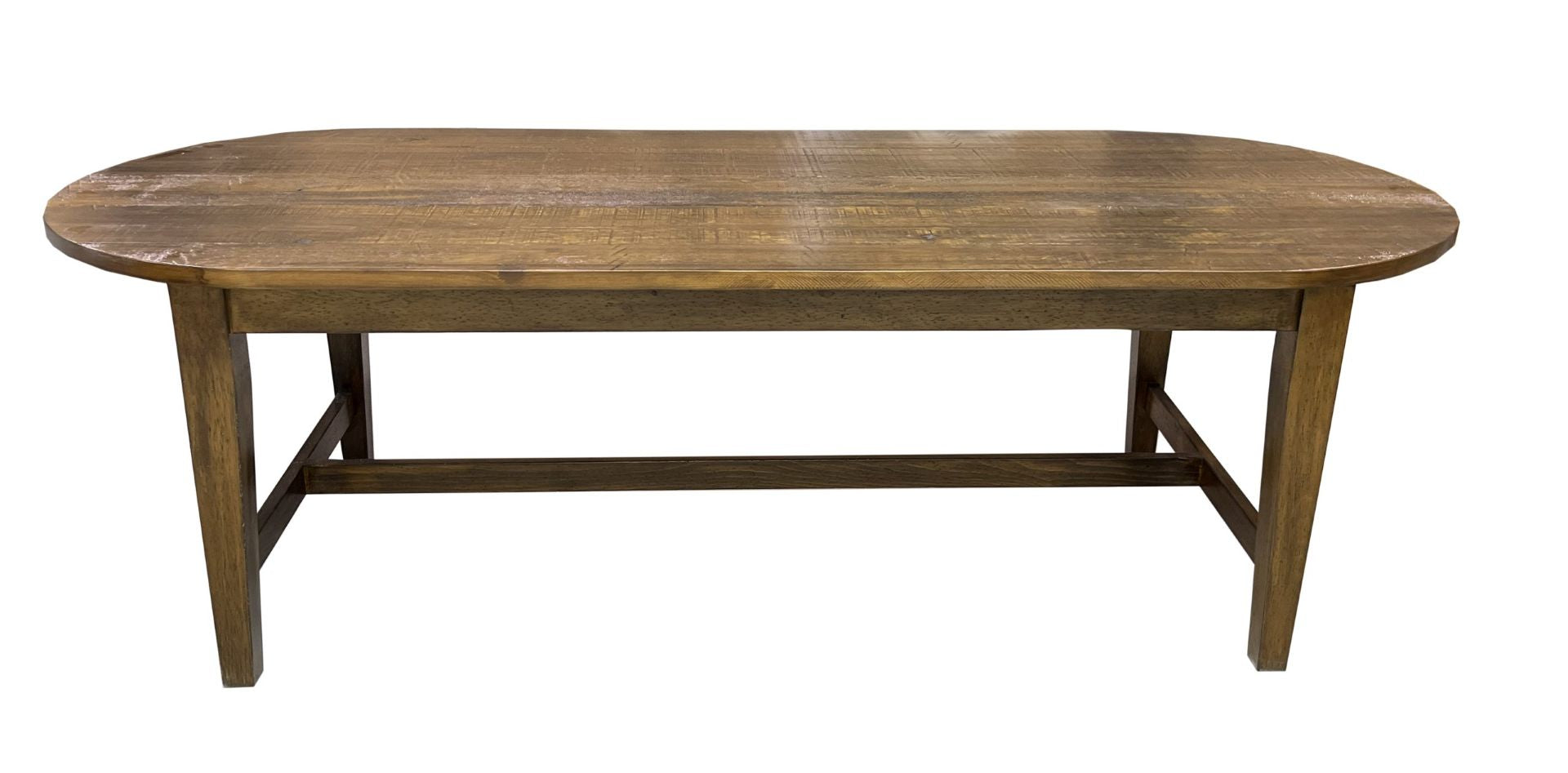 Wooden table with a custom finish on a white background