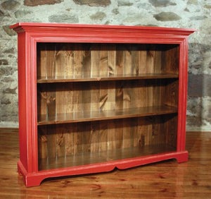 Library wooden bookshelf with red frame 