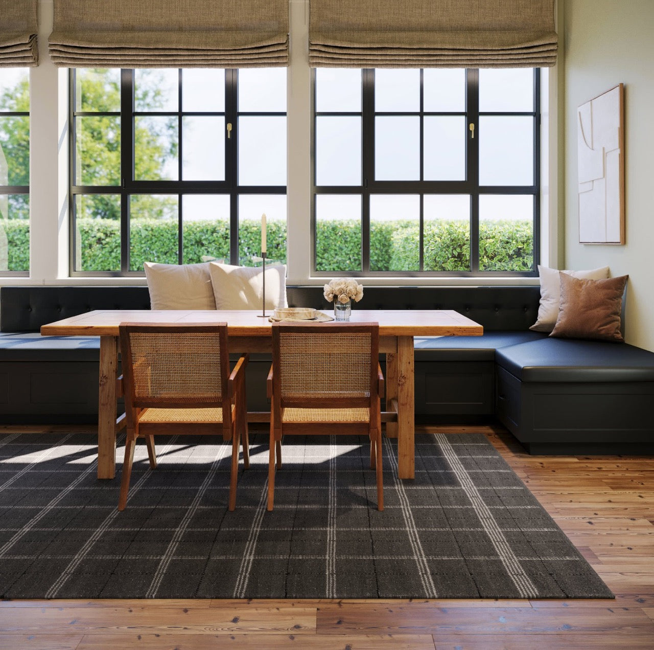 Downing Plaid Black 3x5 wool area rug