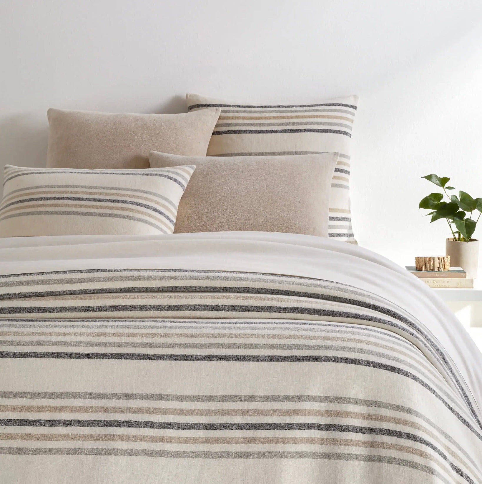 Ellison Stripe Linen Chenille Ivory duvet cover