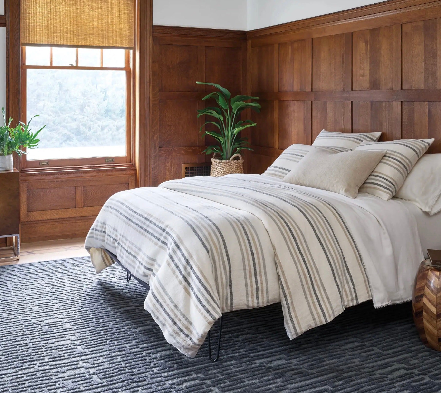 Ellison Stripe Linen Chenille Ivory duvet cover