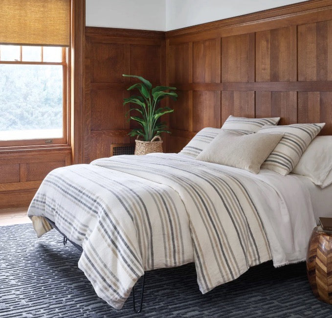 Ellison Stripe Linen Chenille Ivory Duvet Cover King