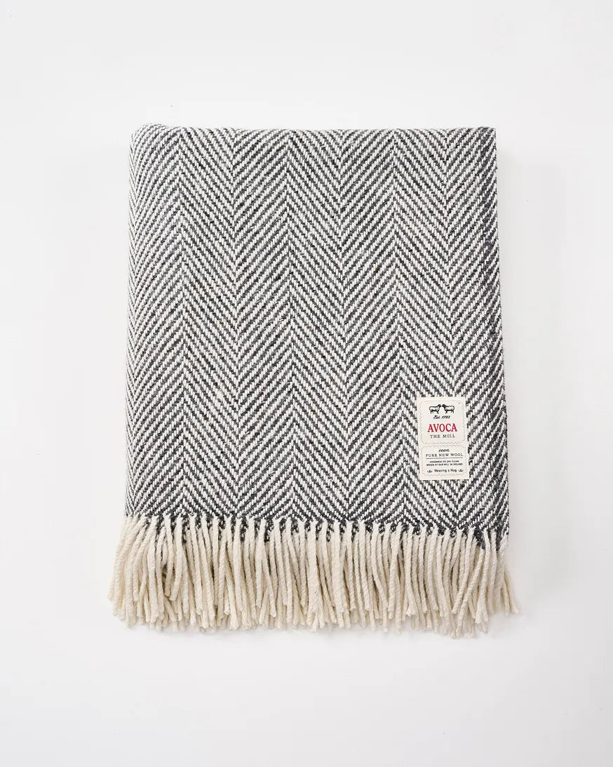 Decorative Grey Herringbone Wool Throw - Heavy Donegal