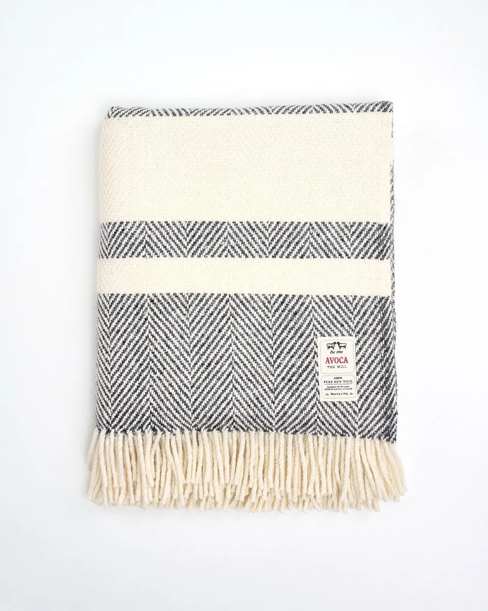 Grey Stripe Wool Throw Blanket - Heavy Donegal 56x72