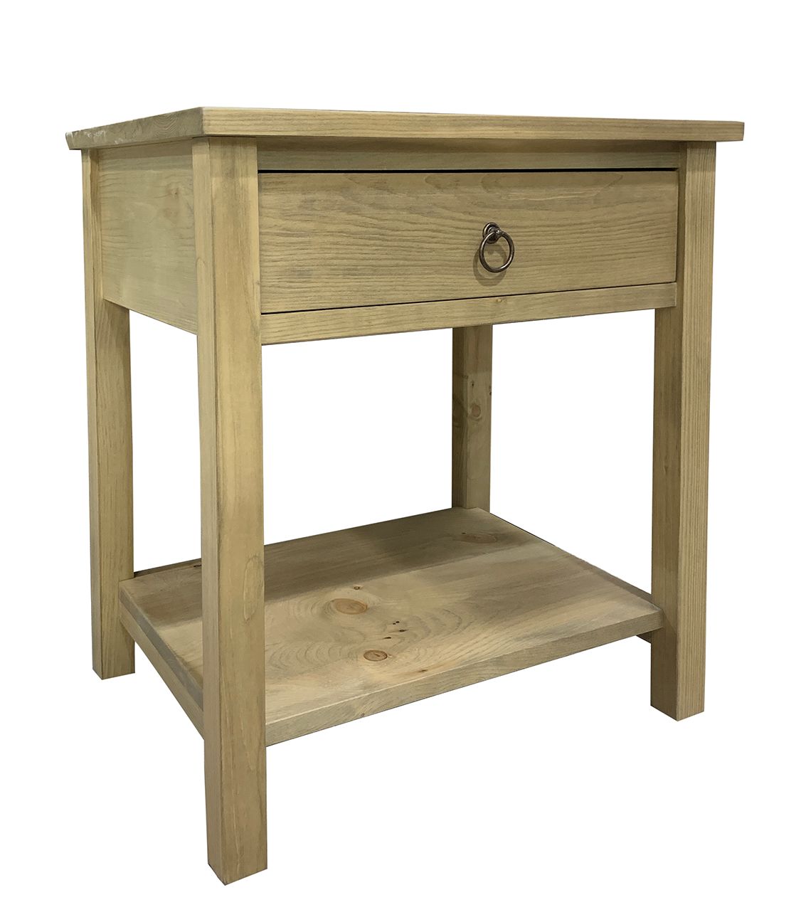 natural wood nightstand with one drawer