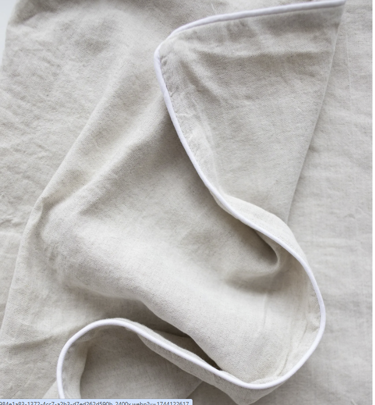 Housse de couette en lin naturel bordure blanc inclus 2 caches oreiller StandardGrandeur Queen