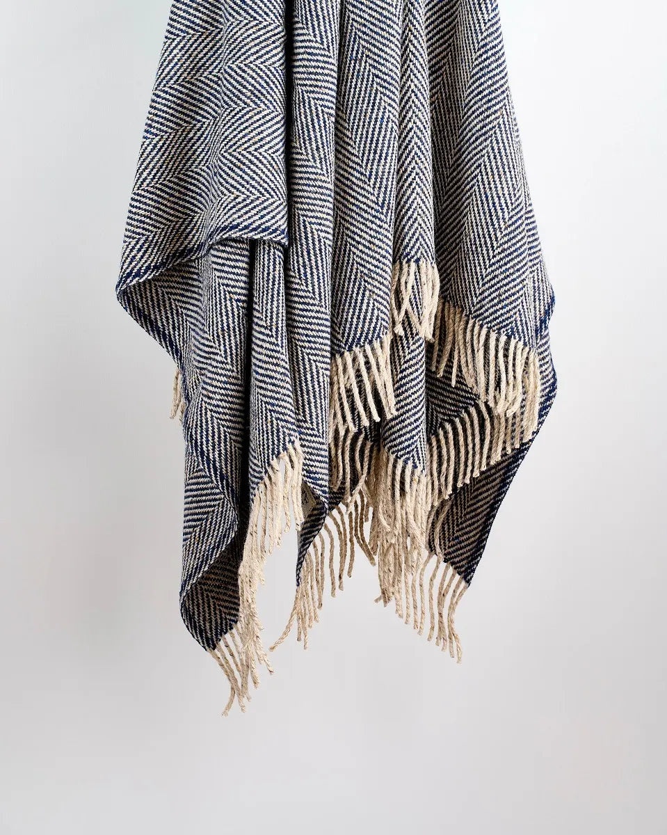 Jeté en laine Heavy Donegal Navy Oatmeal56x72
