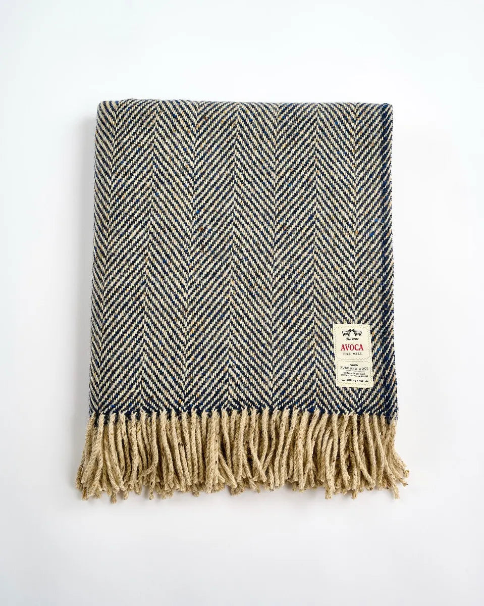 Jeté en laine Heavy Donegal Navy Oatmeal56x72