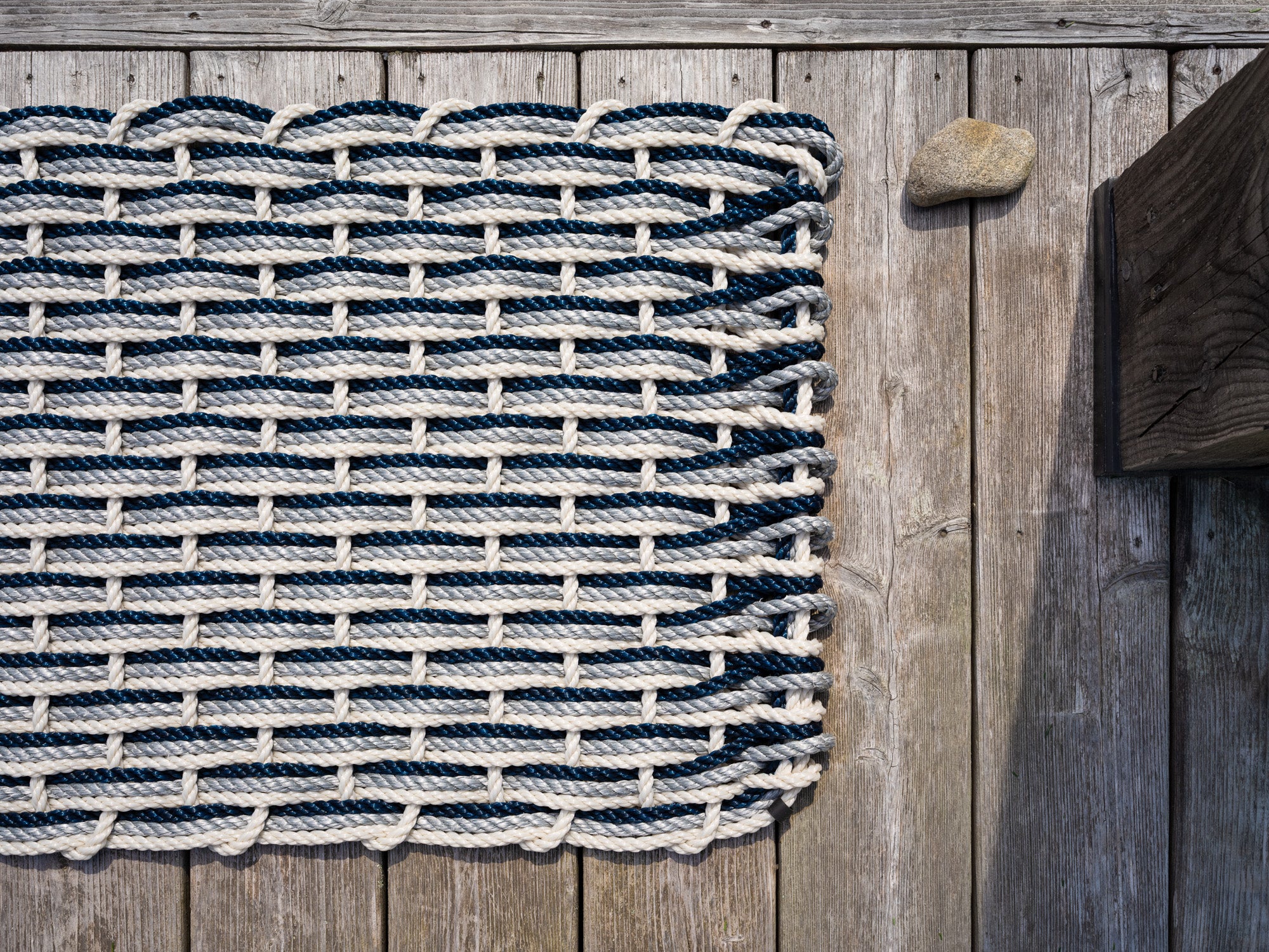 Marine Rope Door Mat - Oyster & Grey & Navy - 21x34