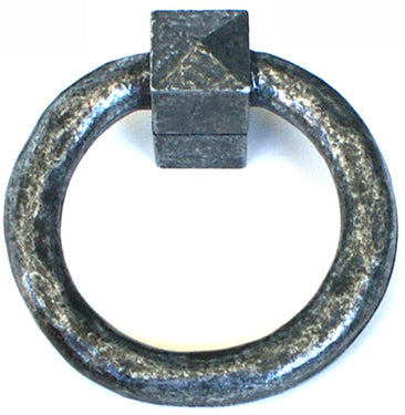 A solid metal ring pull with a black finish, designed for use on doors or drawers.