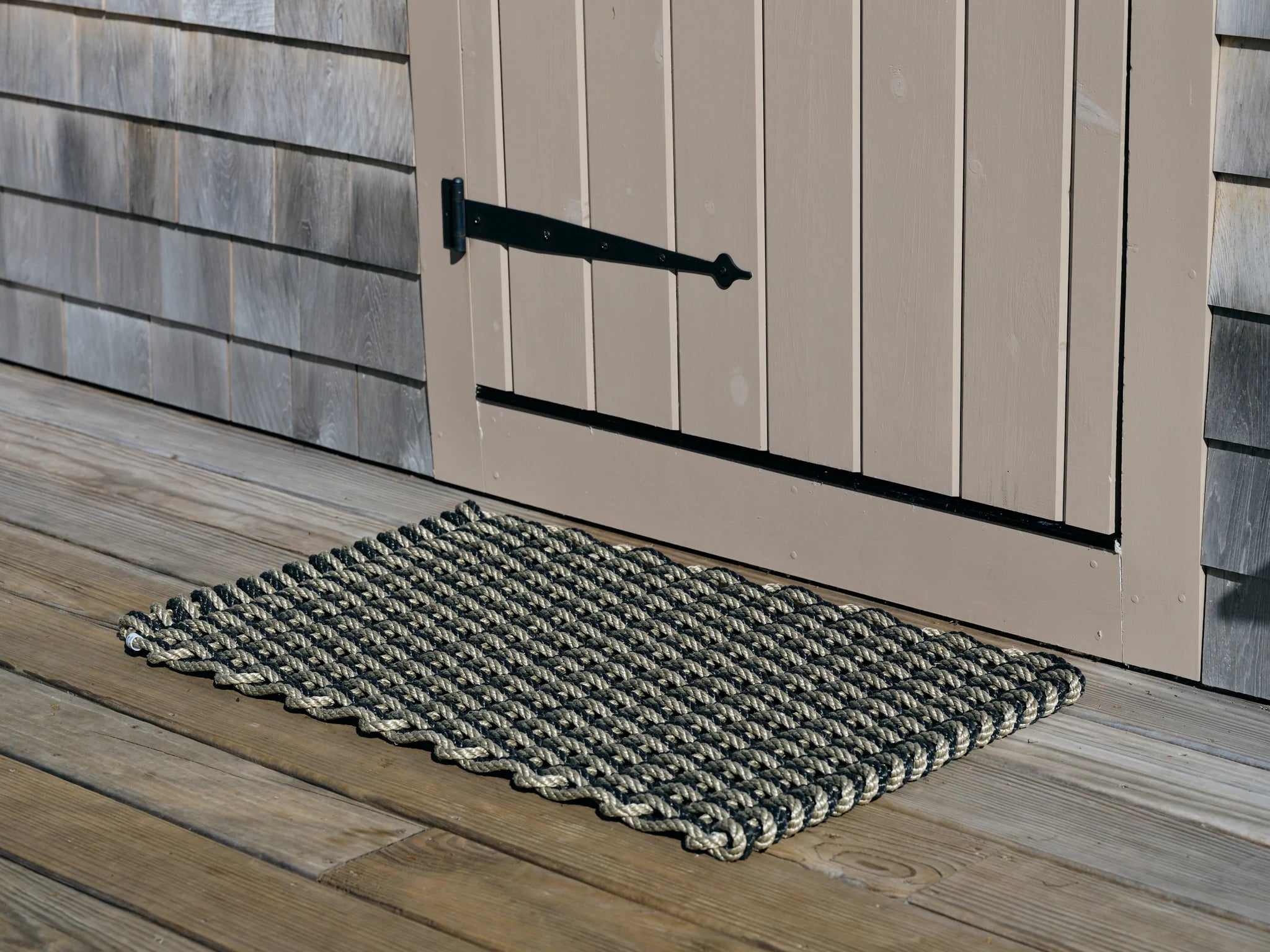 Charcoal/Sand stripe marine rope door mat 21x34