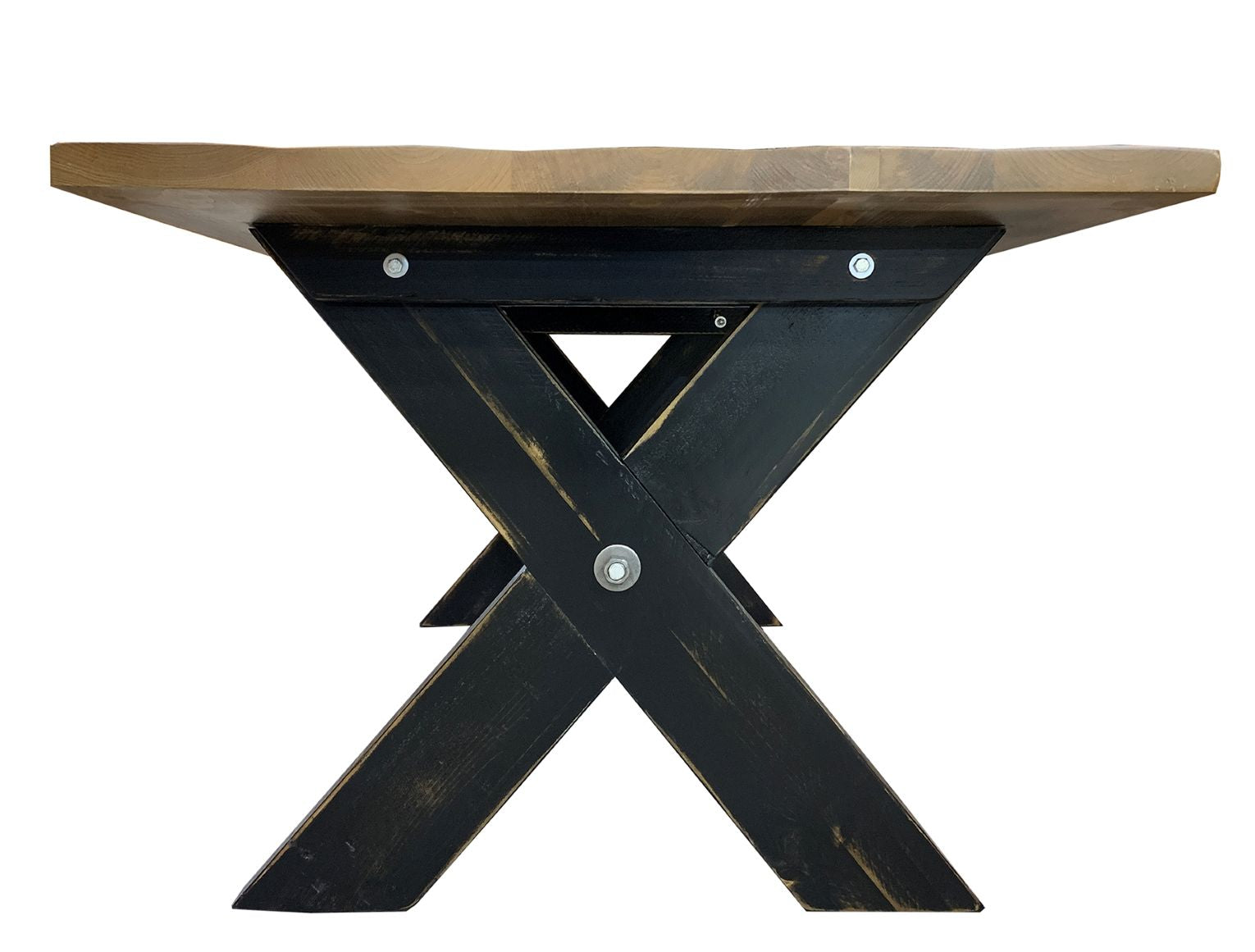 view of dining table base with distressed black custom finish