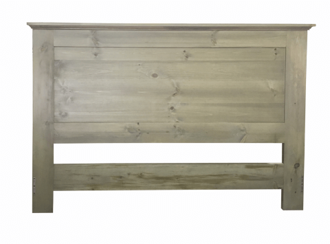 Wooden headboard with a rustic finish on a white background
