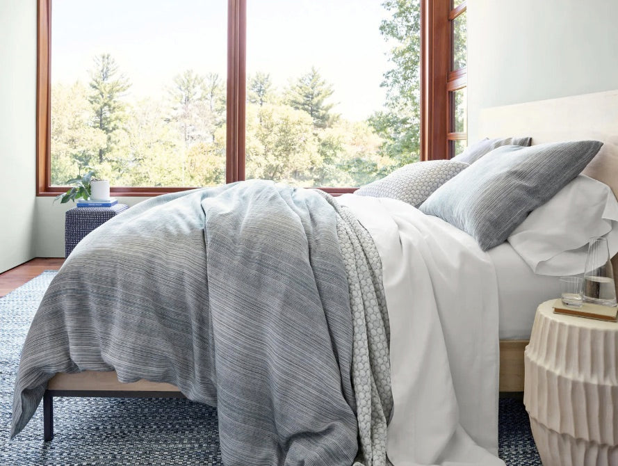 Housse de couette Sterling Stripe Linen Blue inclus 2 caches oreiller
