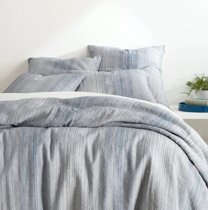 Housse de couette Sterling Stripe Linen Blue inclus 2 caches oreiller