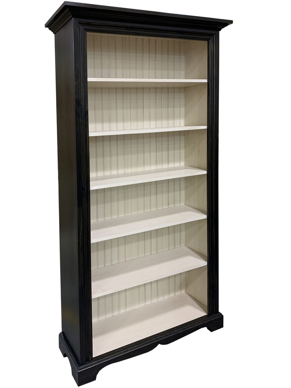 Custom tall bookshelf with black frame and white shelves 