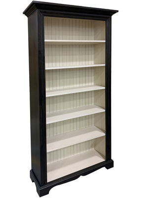 Custom tall bookshelf with black frame and white shelves 