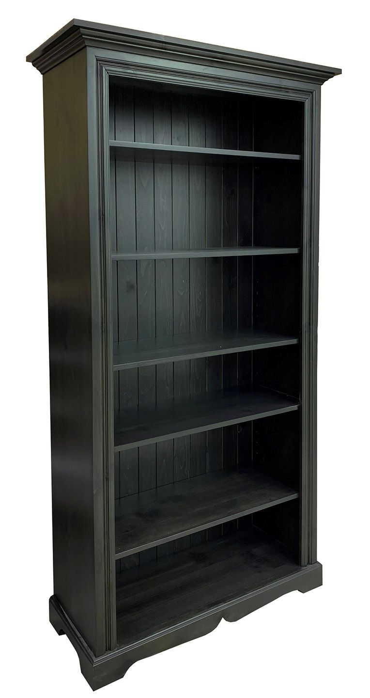 Dark wooden bookshelf with five shelves 