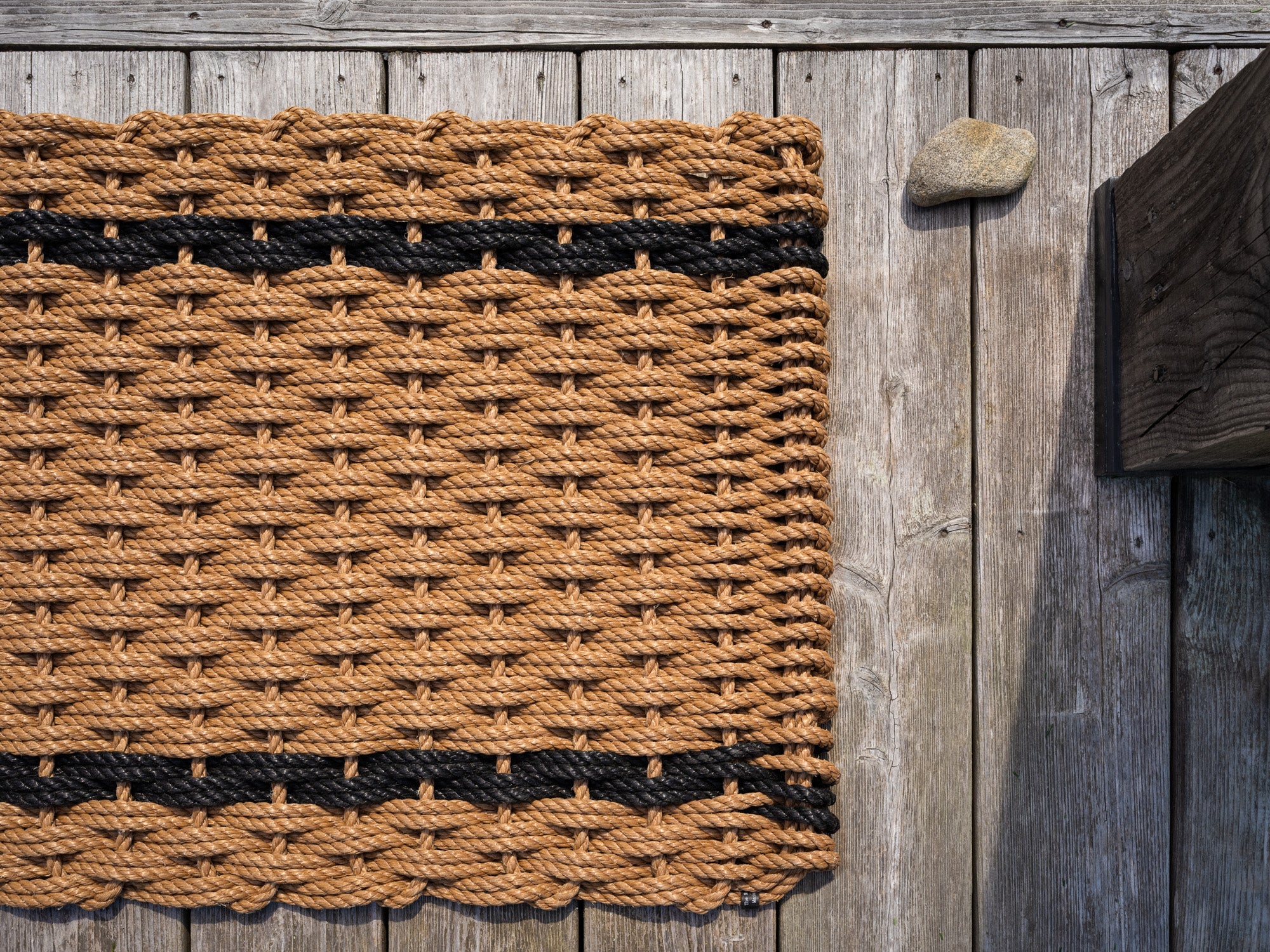 Marine Rope Door Mat - Wheat & Charcoal Stripes - 21x34