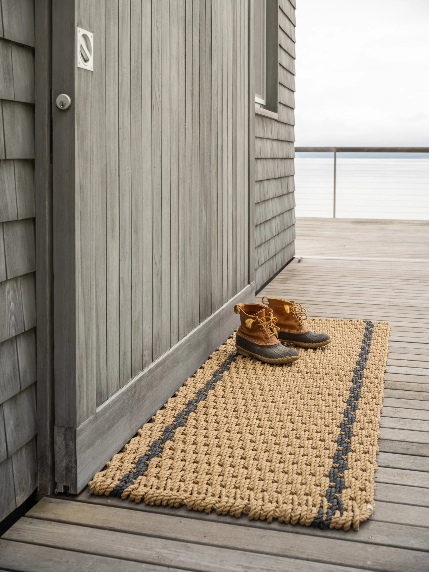 Marine Rope Door Mat - Wheat & Charcoal Stripes - 21x34